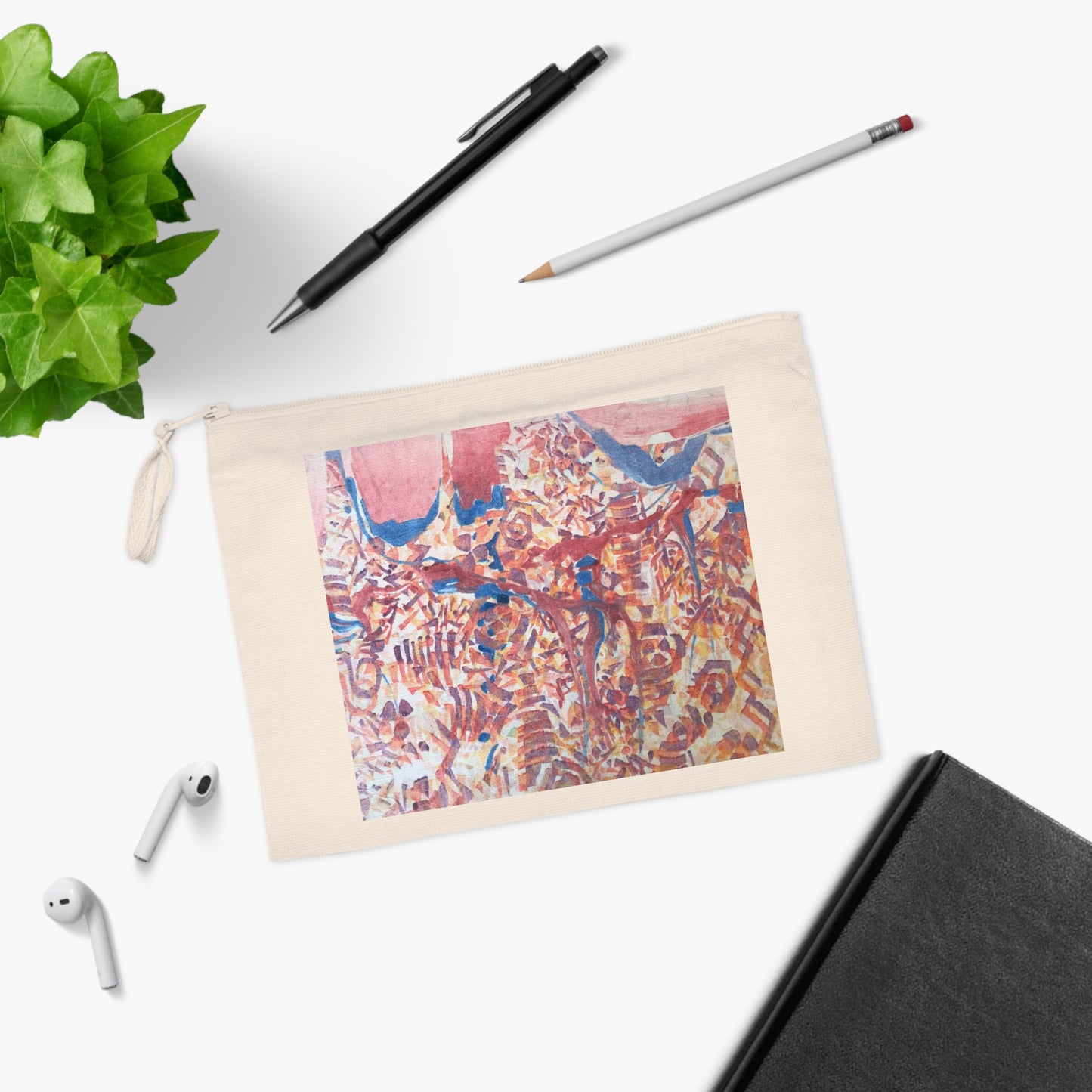 Eco-Friendly Pouch with 'Abstract Fusion' Abstract I Original Artwork by American Artist Barbara Cleary