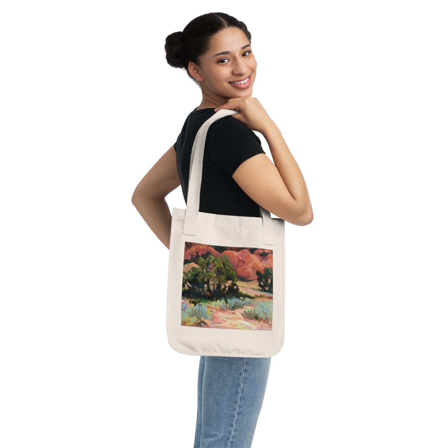 Organic Canvas Tote Bag with 'Mesa at Ghost Ranch' I Original Artwork by American Artist Barbara Cleary