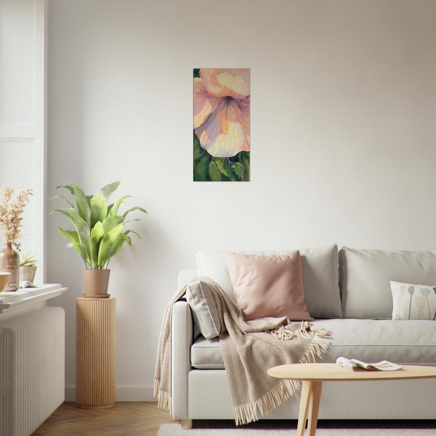 'Pink Hibiscus' Floral I 16x32 inch Art Print on Canvas I Original Artwork by American Artist Barbara Cleary | Barbara Cleary Designs