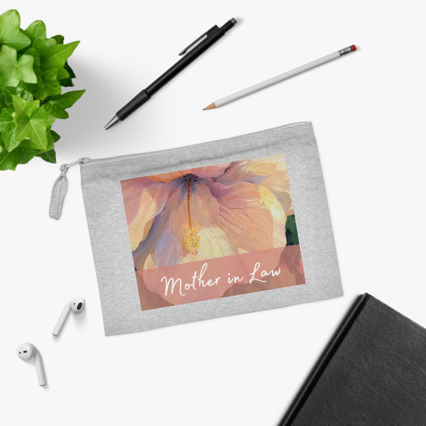 'Mother in Law' Eco-Friendly Pouch I Bridal Collection I with 'Hibiscus' Original Artwork by American Artist Barbara Cleary