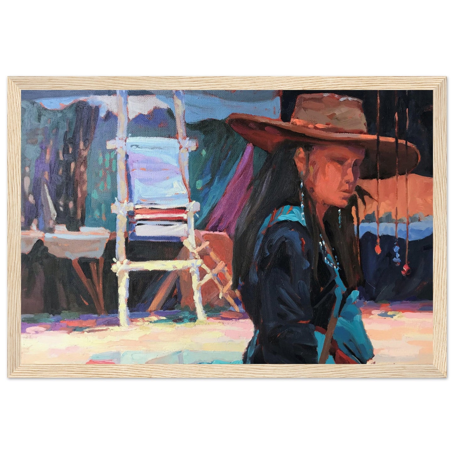 'Hacienda Rendezvous' I 12x18 inch Wooden Framed Southwestern Art Print I Original Artwork by American Artist Barbara Cleary
