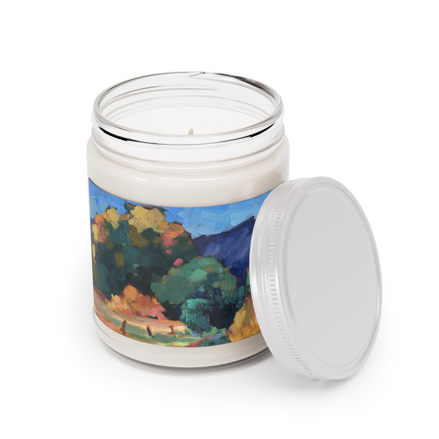 9oz Eco-Friendly Scented or Unscented Soy Wax Candle Jar with 'Yellow Bush' Artwork by American Artist Barbara Cleary (Fall Collection)