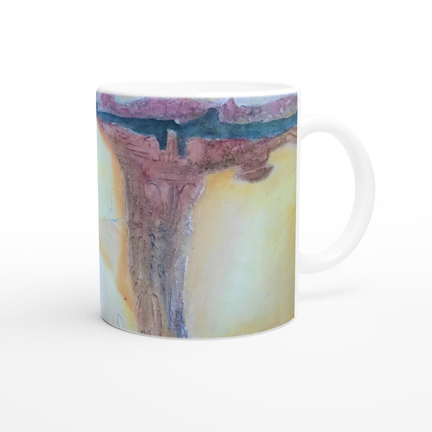 11oz White Ceramic Mug | Coffee Cup with 'Southwest Mixed Media' Artwork by American Artist Barbara Cleary