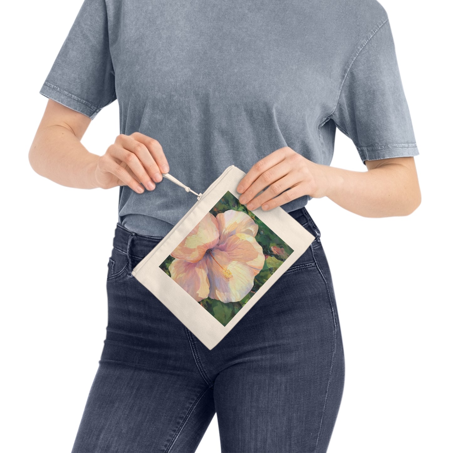 Eco-Friendly Pouch with 'Hibiscus' I Original Artwork by American Artist Barbara Cleary