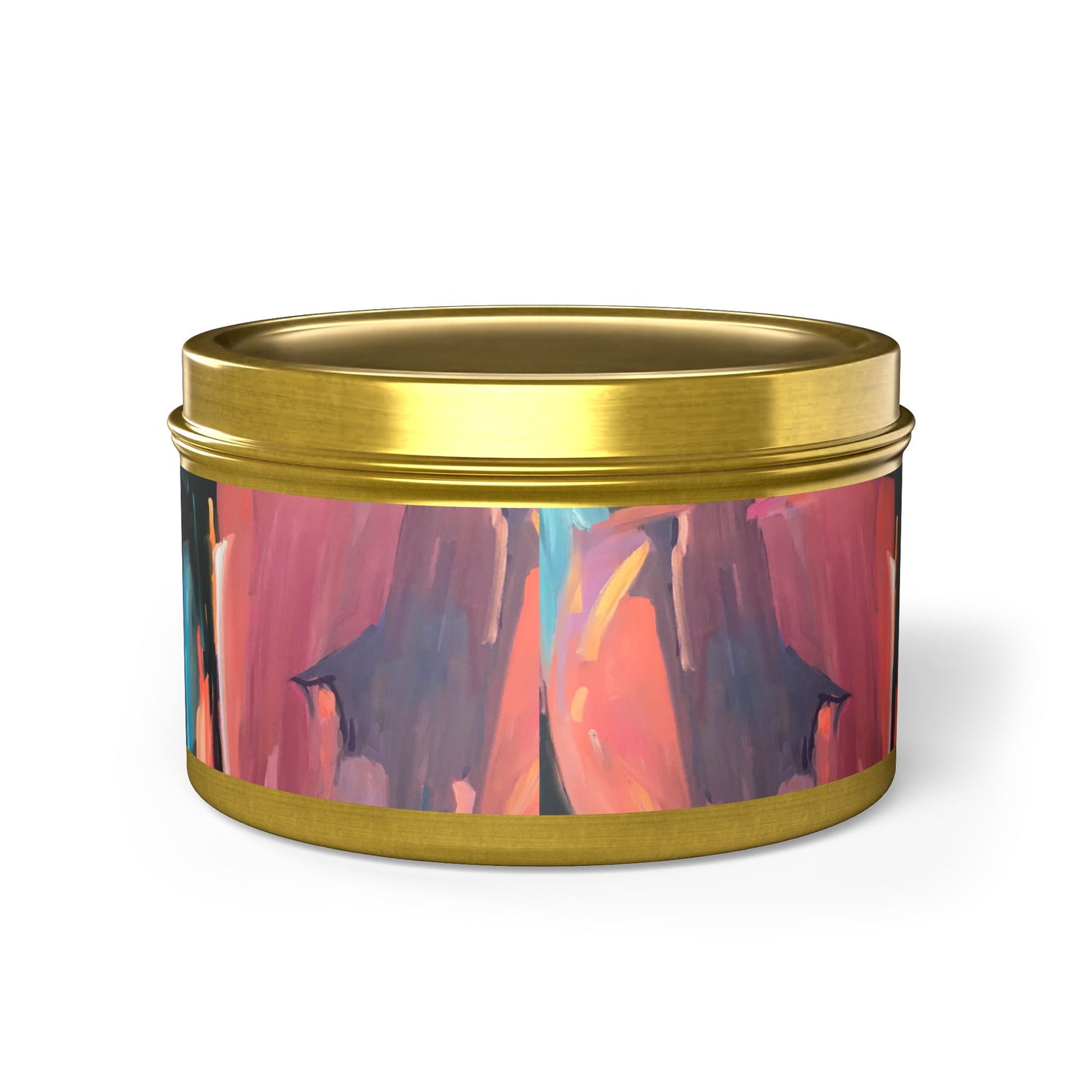8oz Eco-Friendly Scented or Unscented Soy Wax Tin Candle with 'Colorscape' Abstract Artwork by American Artist Barbara Cleary