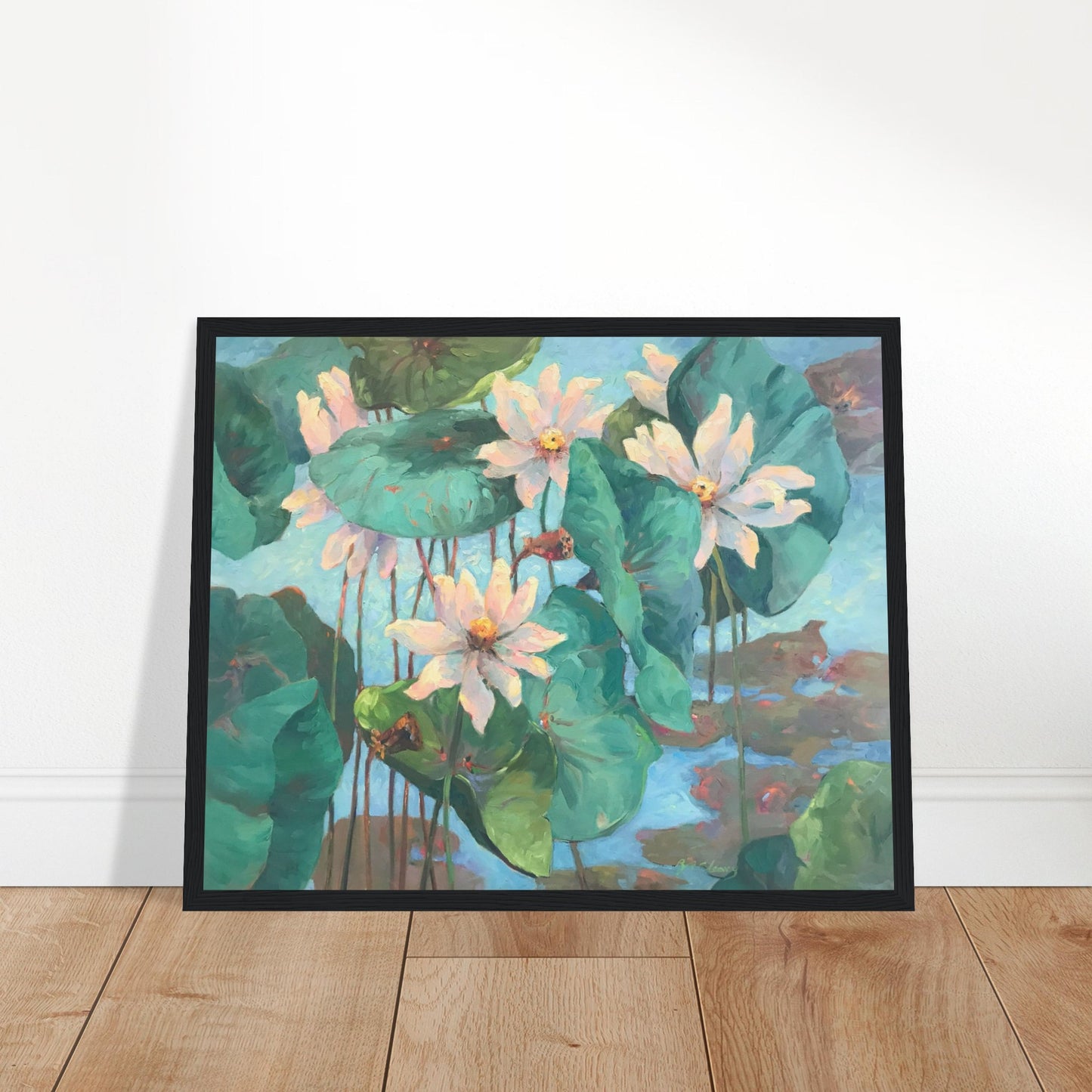 "Lily Pads" Floral Wooden Framed 16x20 Art Print by Barbara Cleary Designs