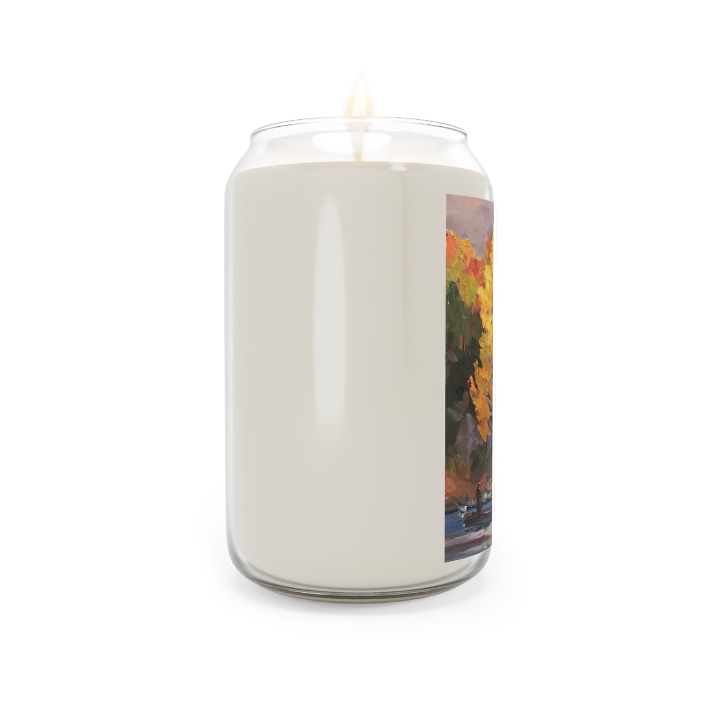 13.75oz Eco-Friendly Scented or Unscented Soy Wax Candle Jar with 'Pine Cove' Artwork by American Artist Barbara Cleary (Fall Collection)