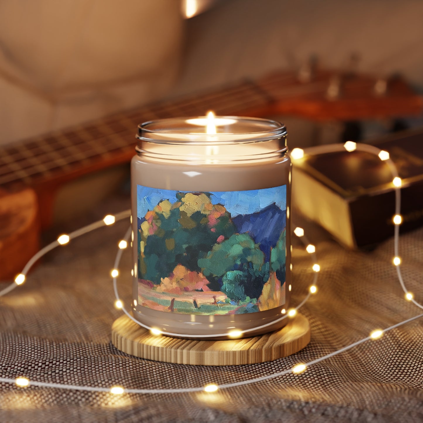 9oz Eco-Friendly Scented or Unscented Soy Wax Candle Jar with 'Yellow Bush' Artwork by American Artist Barbara Cleary (Fall Collection)