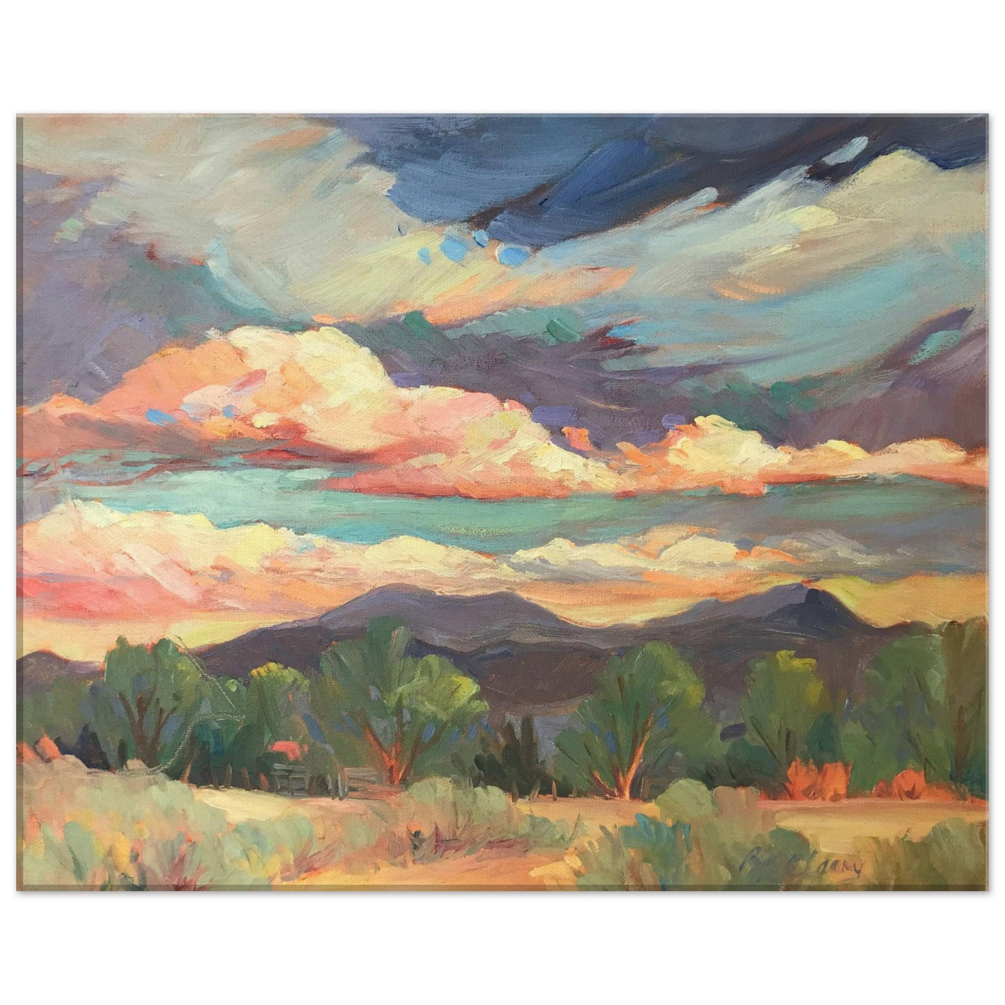 'New Mexico Sky' Southwestern Landscape I 16x20 inch Art Print on Canvas I Original Artwork by American Artist Barbara Cleary I F53