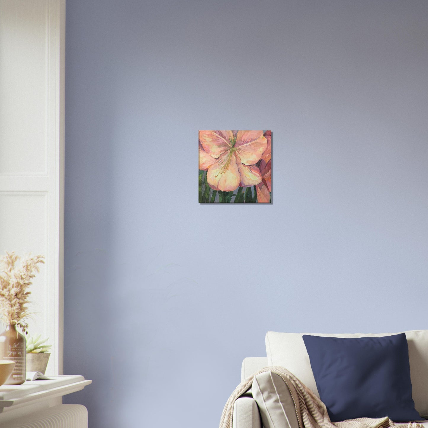 'Pink Amaryllis ' Floral I 12x12 inch Art Print on Canvas I Original Artwork by American Artist Barbara Cleary