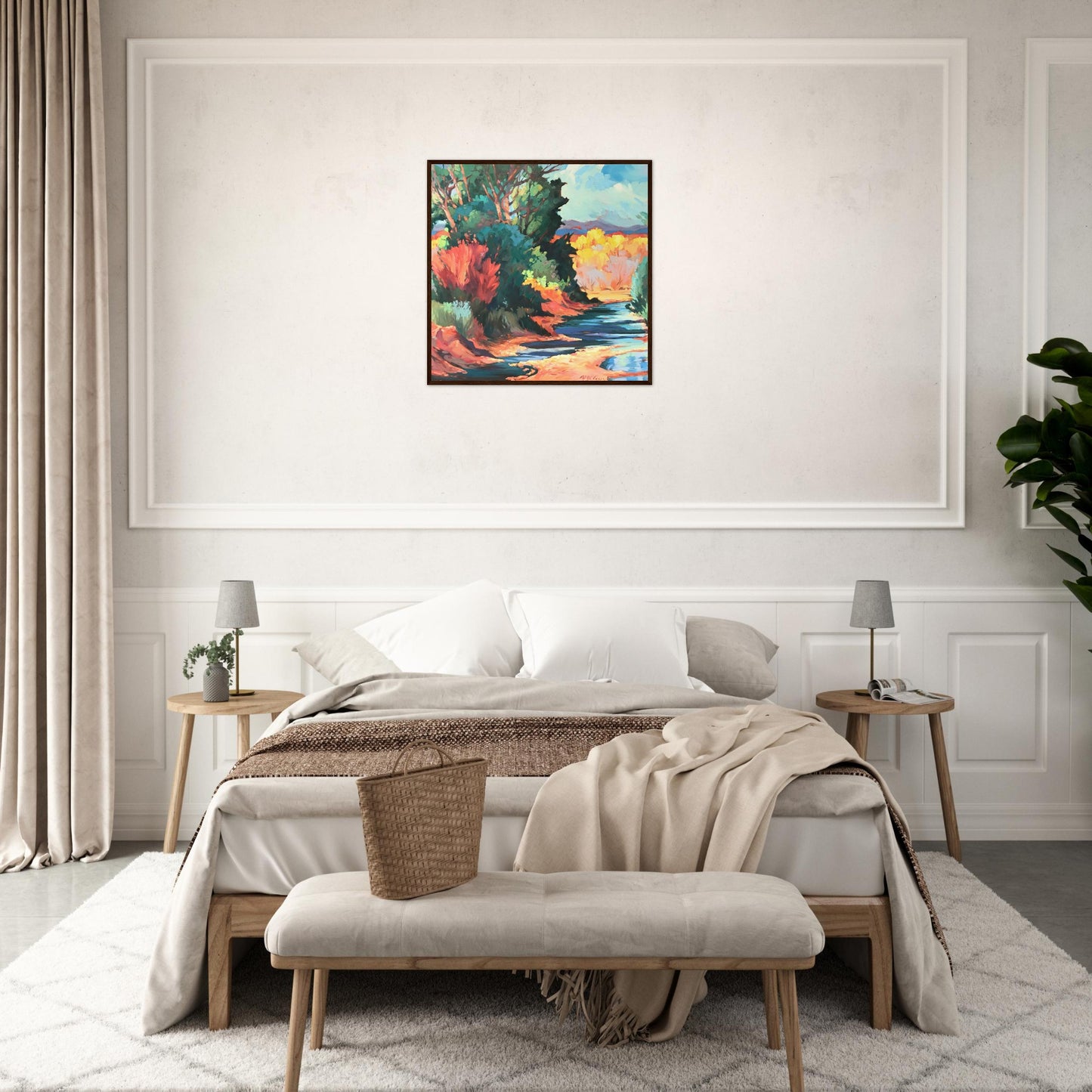 ‘Rio Pueblo’ Landscape | 28x28 Wooden Framed Art Print | Original Artwork by American Artist Barbara Cleary