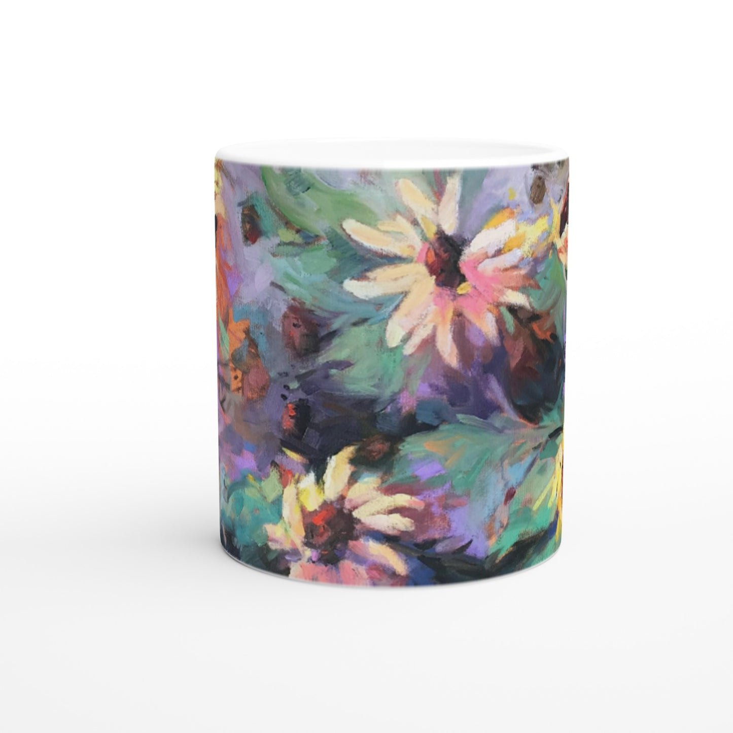 11oz White Ceramic Mug | Coffee Cup with 'Eastern Light Wildflowers' Floral Artwork by American Artist Barbara Cleary