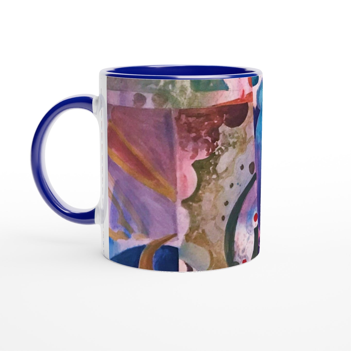 11oz White Ceramic Mug with Color Inside | Coffee Cup with 'Kaleidoscope' Abstract Artwork by American Artist Barbara Cleary
