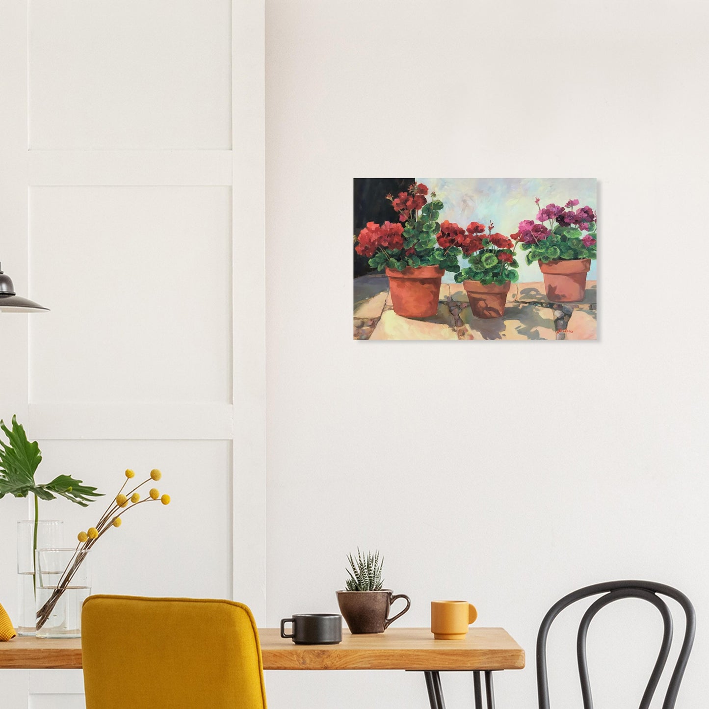 'Potted Red Geraniums Series 1' Floral I 16x24 Museum-Quality Matte Paper Poster I Original Artwork by American Artist Barbara Cleary