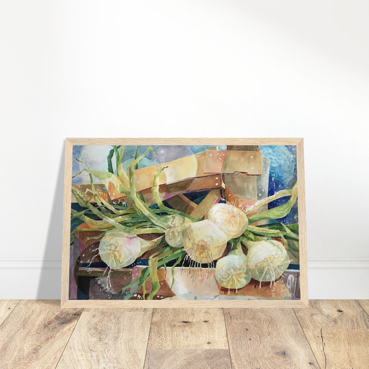 'Onions' Still Life Watercolor | 12x18 Wooden Framed Art Print | Original Artwork by American Artist Barbara Cleary