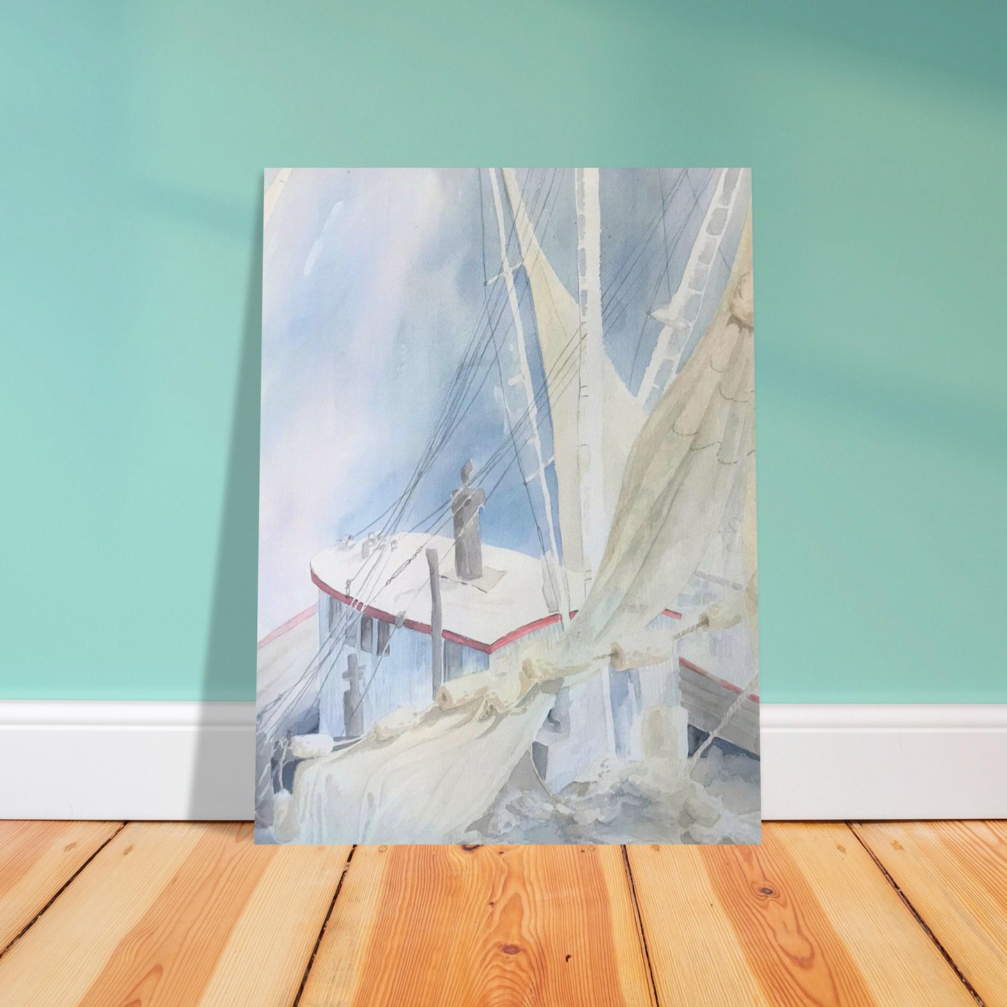 'Sailboats' Coastal Watercolor I 12x16 Museum-Quality Matte Paper Poster | Original Artwork by American Artist Barbara Cleary