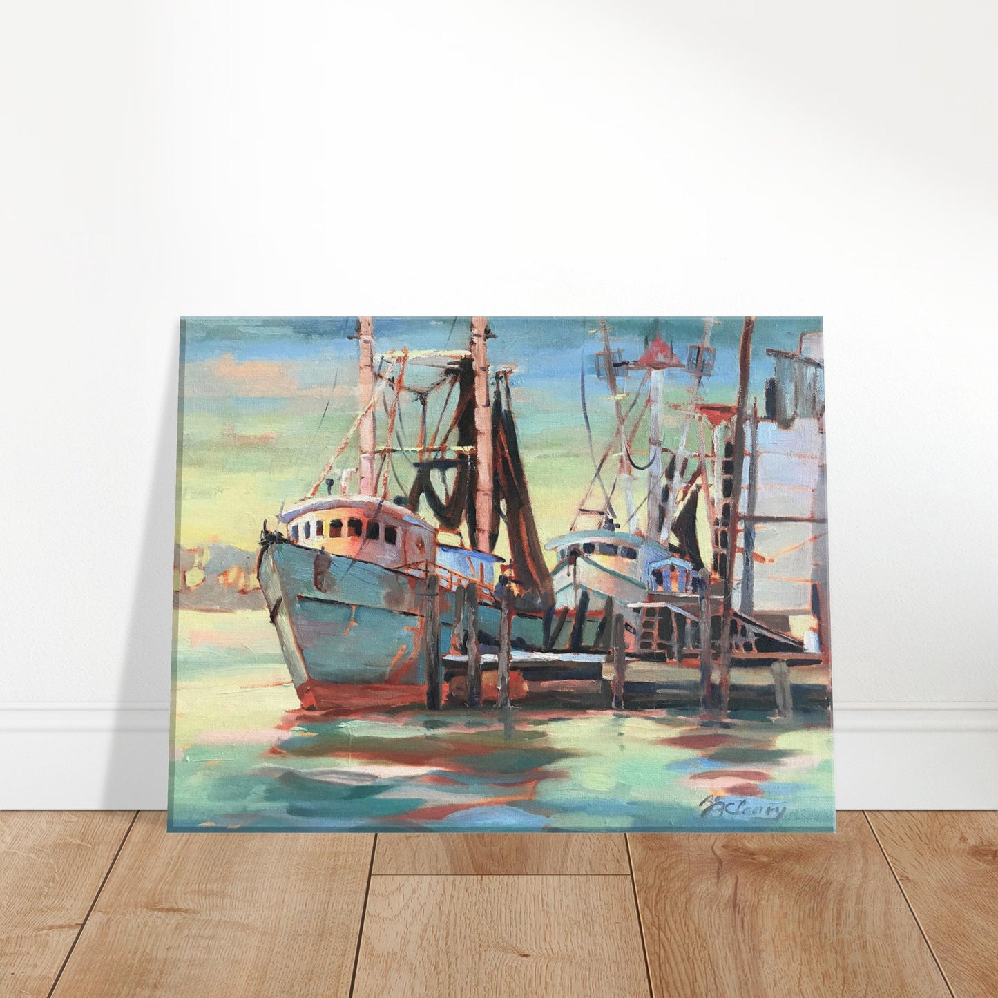 'Biloxi Fishing Fleet' I 11x14 inch Canvas Coastal Art Print I Original Artwork by American Artist Barbara Cleary