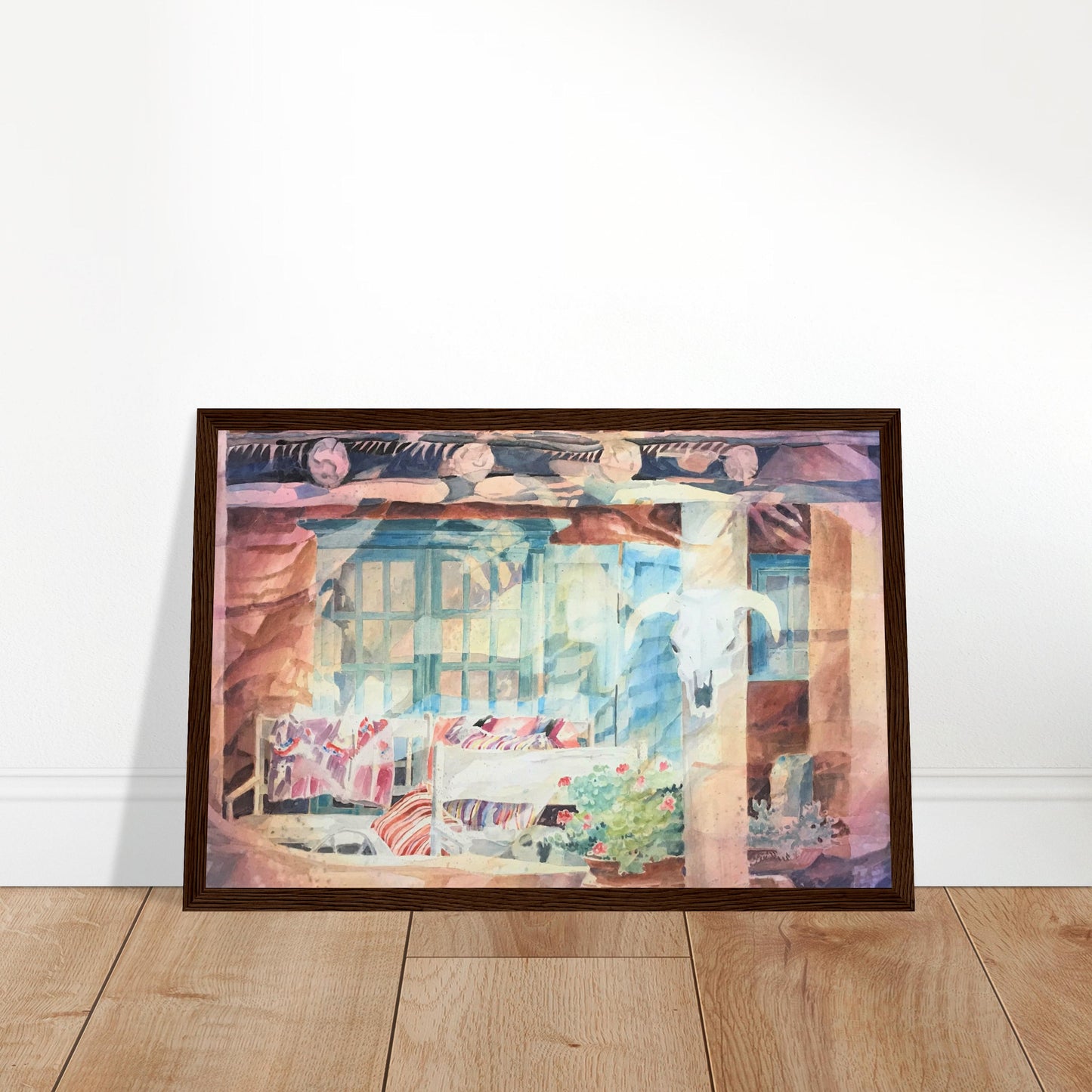 'Southwestern Home' Watercolor I 12x18 inch Wooden Framed Southwest Art Print I Original Artwork by American Artist Barbara Cleary