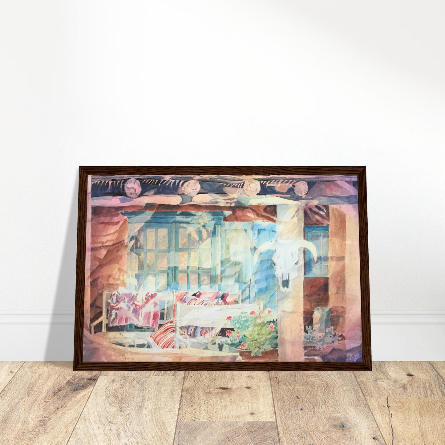 'Southwestern Home' Watercolor I 12x18 inch Wooden Framed Southwest Art Print I Original Artwork by American Artist Barbara Cleary