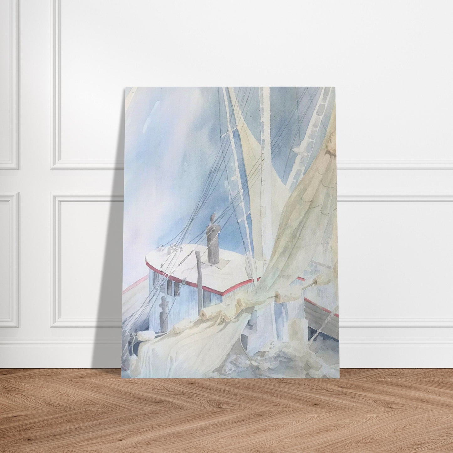 'Sailboats' Coastal Watercolor I 12x16 Museum-Quality Matte Paper Poster | Original Artwork by American Artist Barbara Cleary