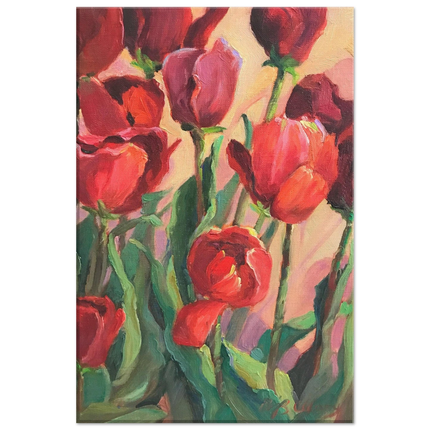 'Tulips' Floral I 12x12 inch Canvas Art Print I Original Artwork by American Artist Barbara Cleary I F19