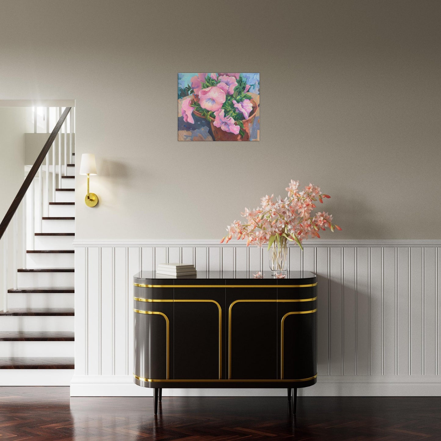 'Pink Petals in Bloom Floral I 20x24 inch Art Print on Canvas I Original Artwork by American Artist Barbara Cleary