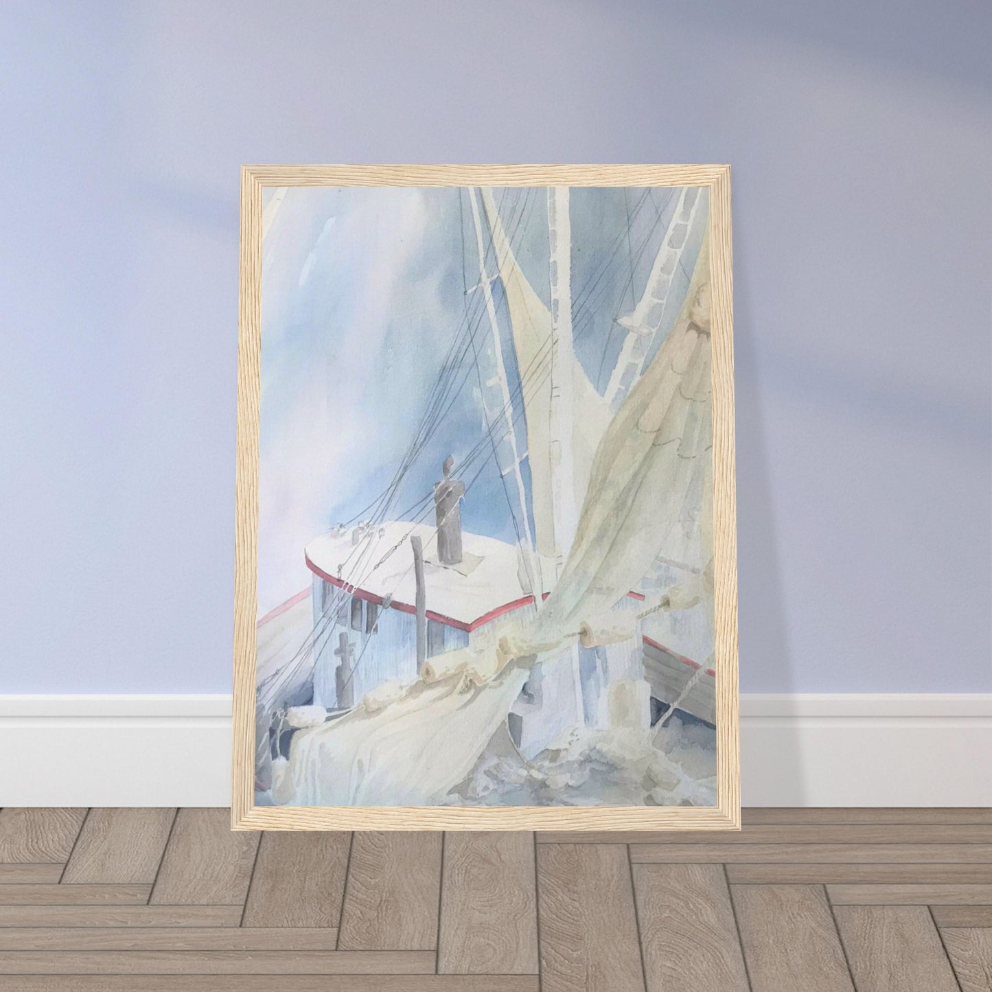 'Sailboats' Coastal Watercolor | 12x16 Wooden Framed Art Print | Original Artwork by American Artist Barbara Cleary