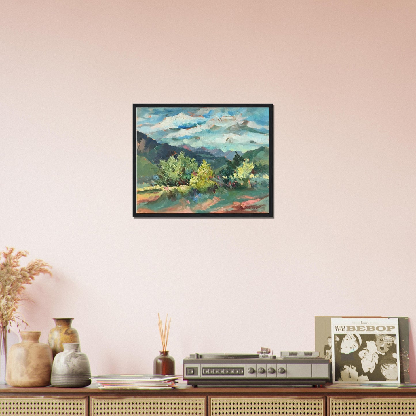 ‘Pueblo Lands Plein Air’ Southwestern Landscape | 16x20 Wooden Framed Art Print | Original Artwork by American Artist Barbara Cleary