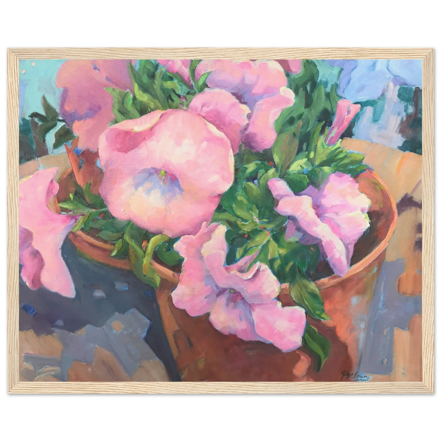 'Pink Petals in Bloom' Floral | 16x20 inch Wooden Framed Art Print | Original Artwork by American Artist Barbara Cleary