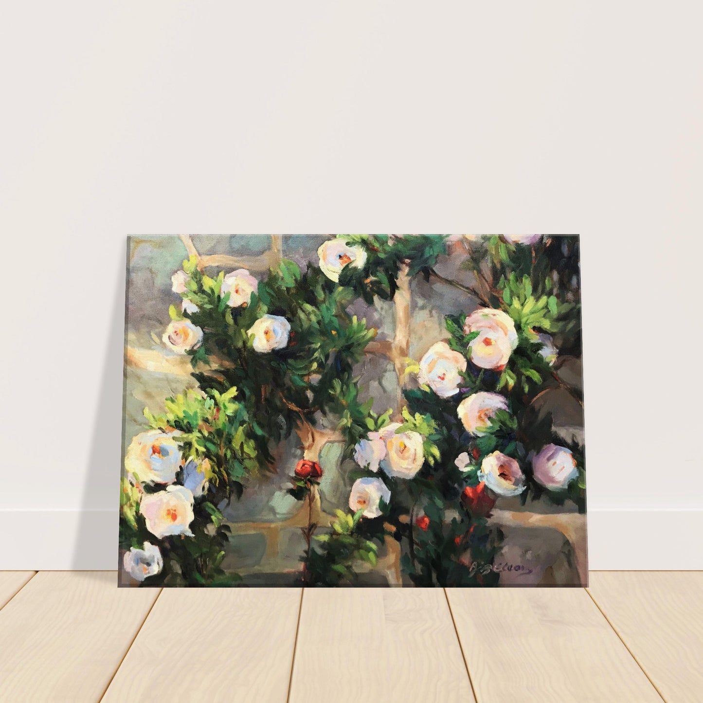 'Vining White Roses' Floral I 12x16 inch Art Print on Canvas I Original Artwork by American Artist Barbara Cleary