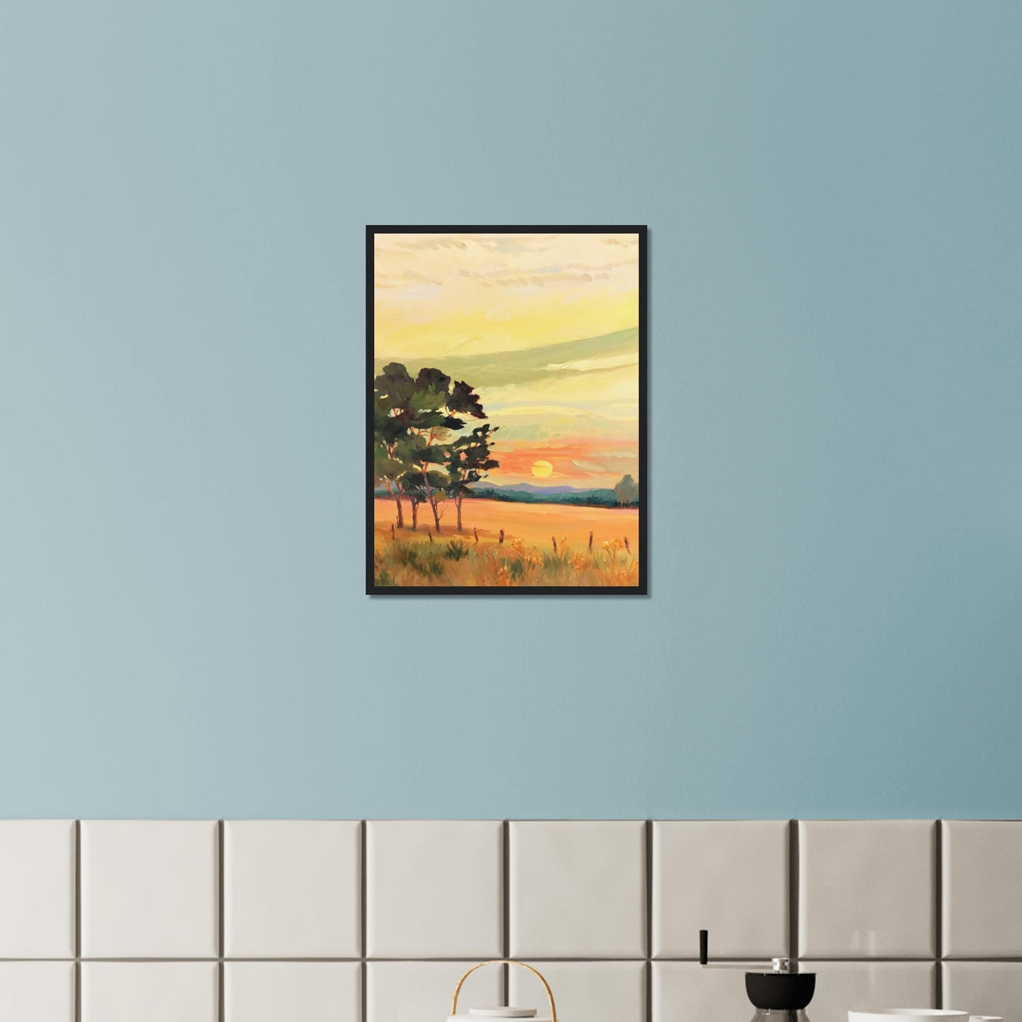 ‘Sunrise’ Landscape | 18x24 Wooden Framed Art Print | Original Artwork by American Artist Barbara Cleary