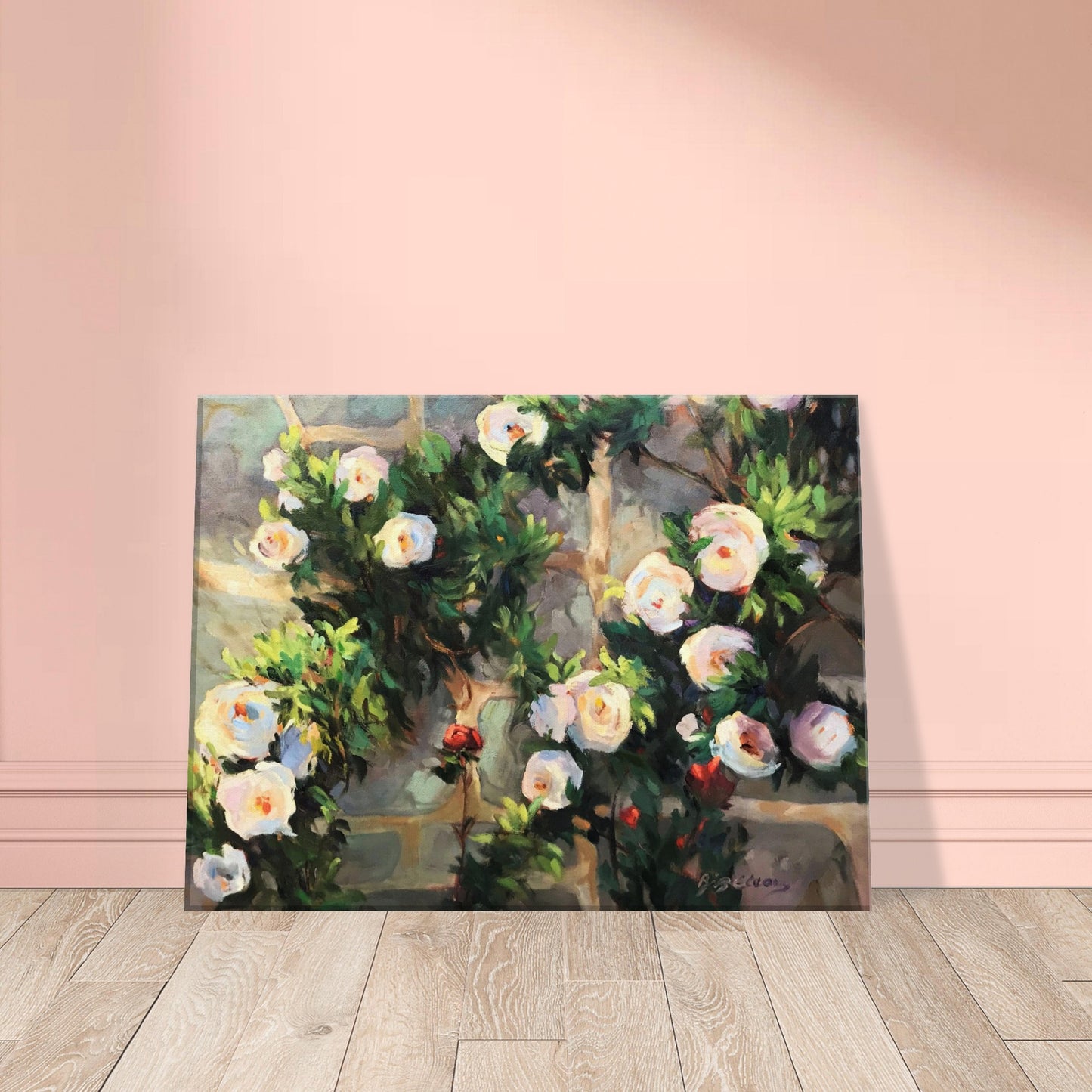 'Vining White Roses' Floral I 12x16 inch Art Print on Canvas I Original Artwork by American Artist Barbara Cleary