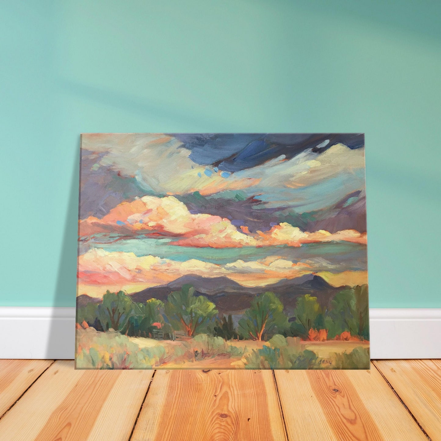 'New Mexico Sky' Southwestern Landscape I 16x20 inch Art Print on Canvas I Original Artwork by American Artist Barbara Cleary I F53