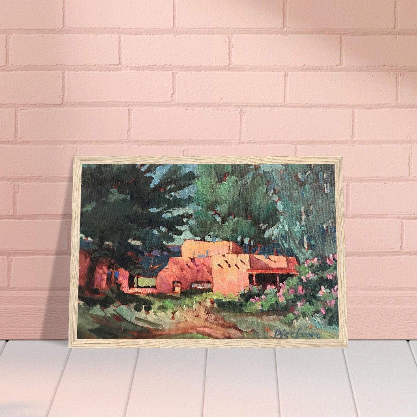 'Spring in Taos' Landscape I 12x18 inch Wooden Framed Southwest Art Print I Original Artwork by American Artist Barbara Cleary I F75