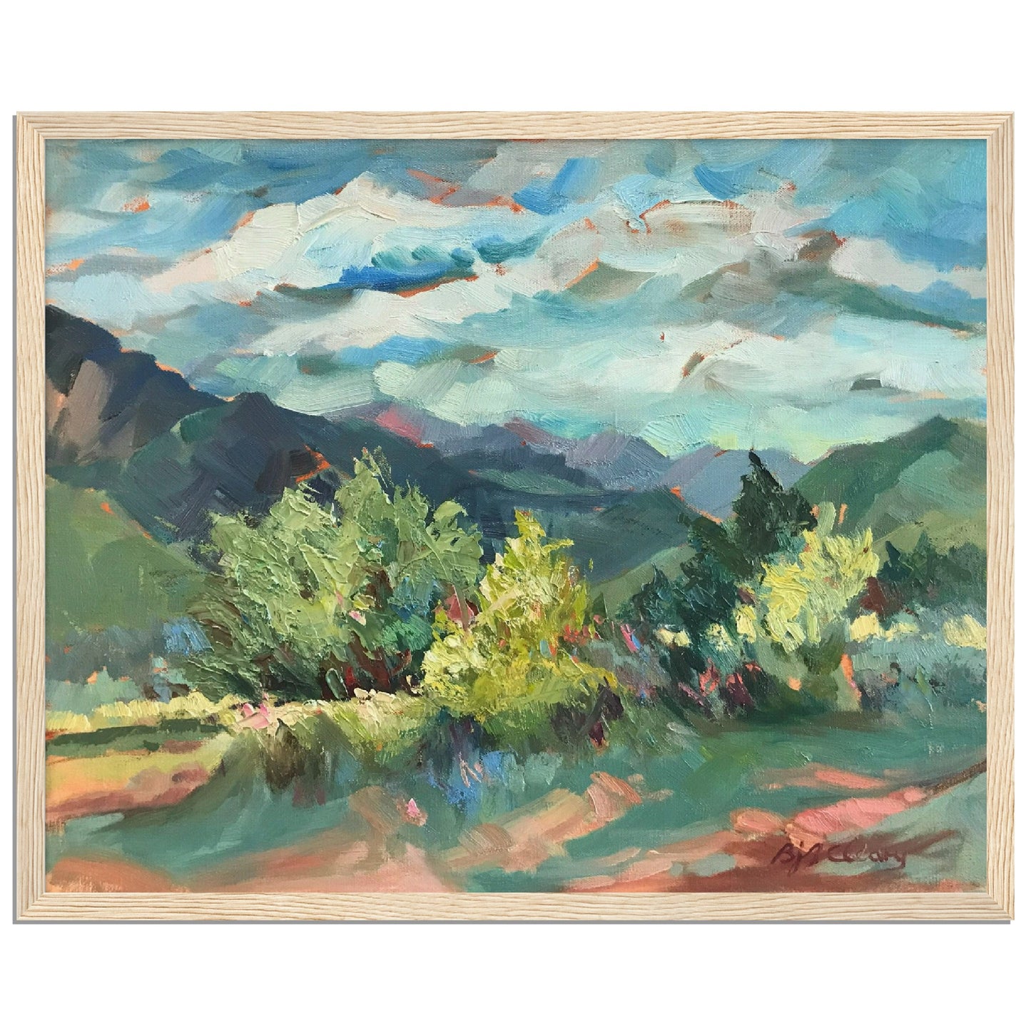 ‘Pueblo Lands Plein Air’ Southwestern Landscape | 16x20 Wooden Framed Art Print | Original Artwork by American Artist Barbara Cleary