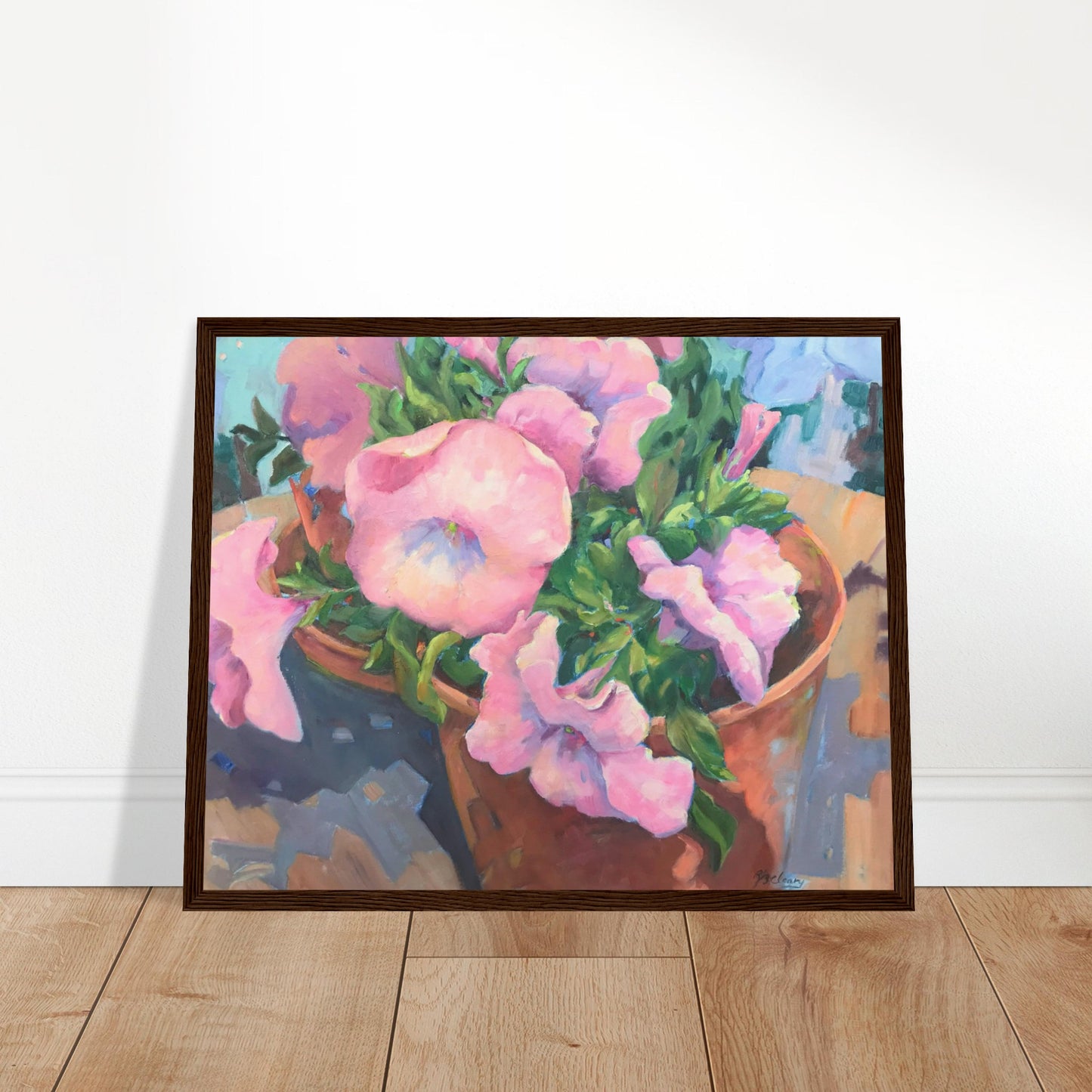 'Pink Petals in Bloom' Floral | 16x20 inch Wooden Framed Art Print | Original Artwork by American Artist Barbara Cleary