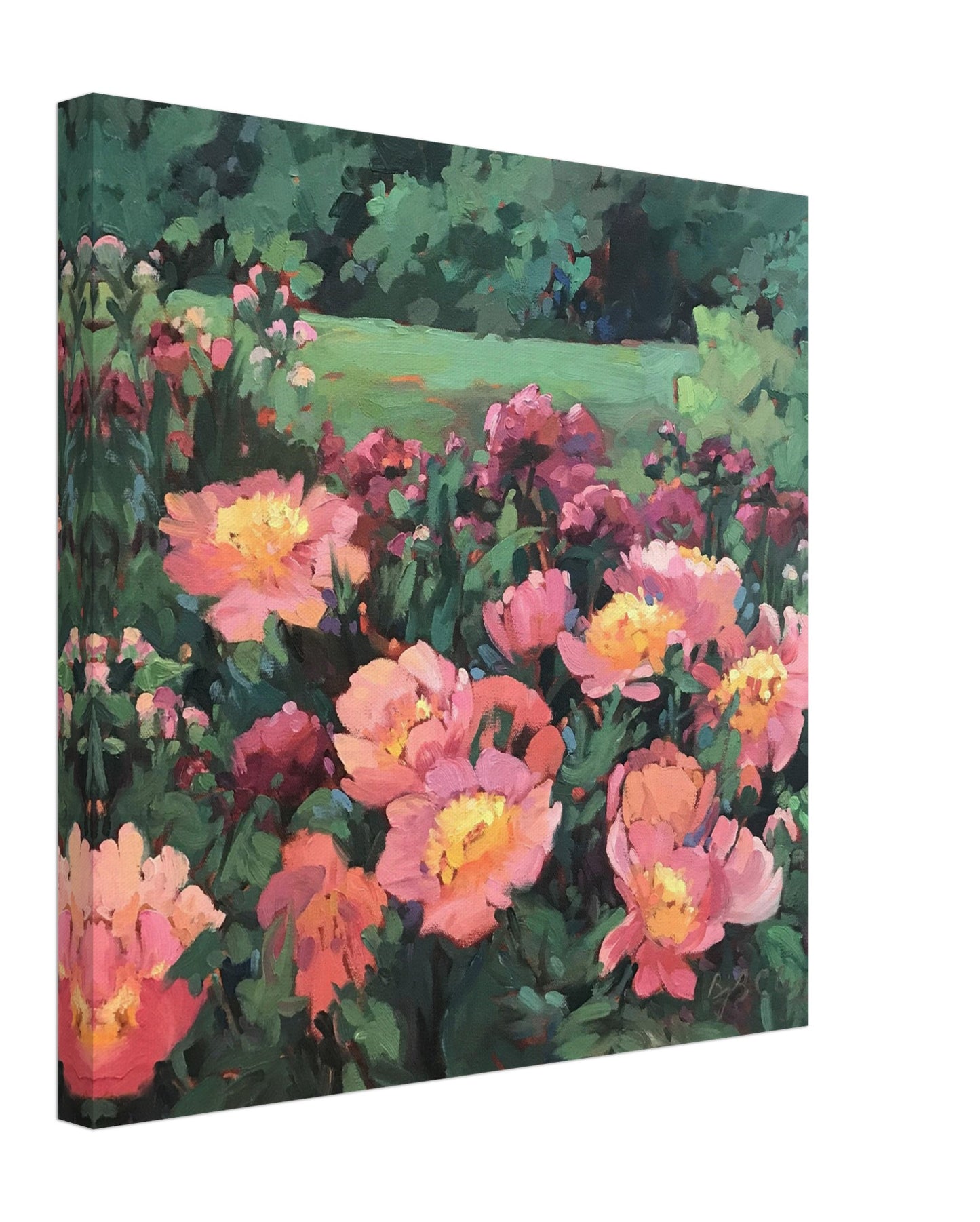 'Pink Princess' Floral I 16x16 inch Art Print on Canvas I Original Artwork by American Artist Barbara Cleary I F25