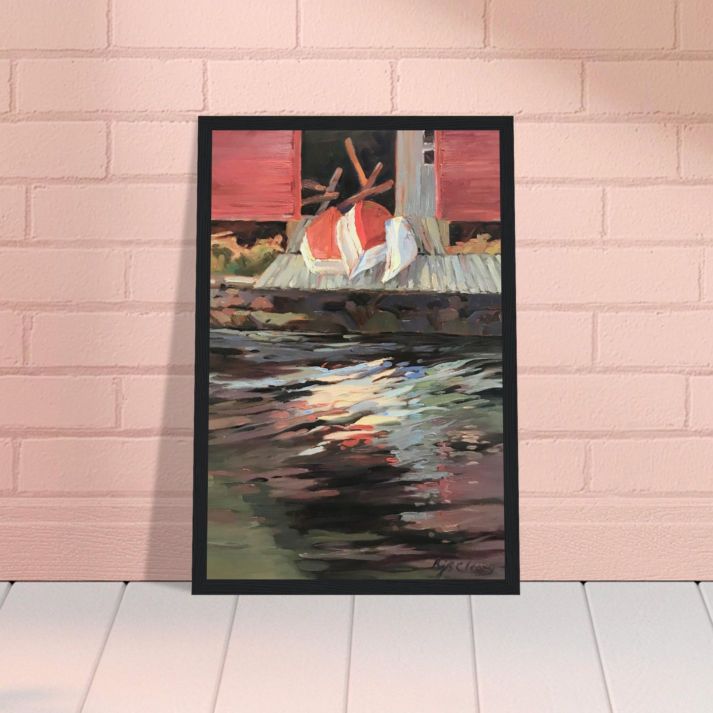 'Boathouse' I 12x18 inch Wooden Framed Coastal Art Print I Original Artwork by American Artist Barbara Cleary