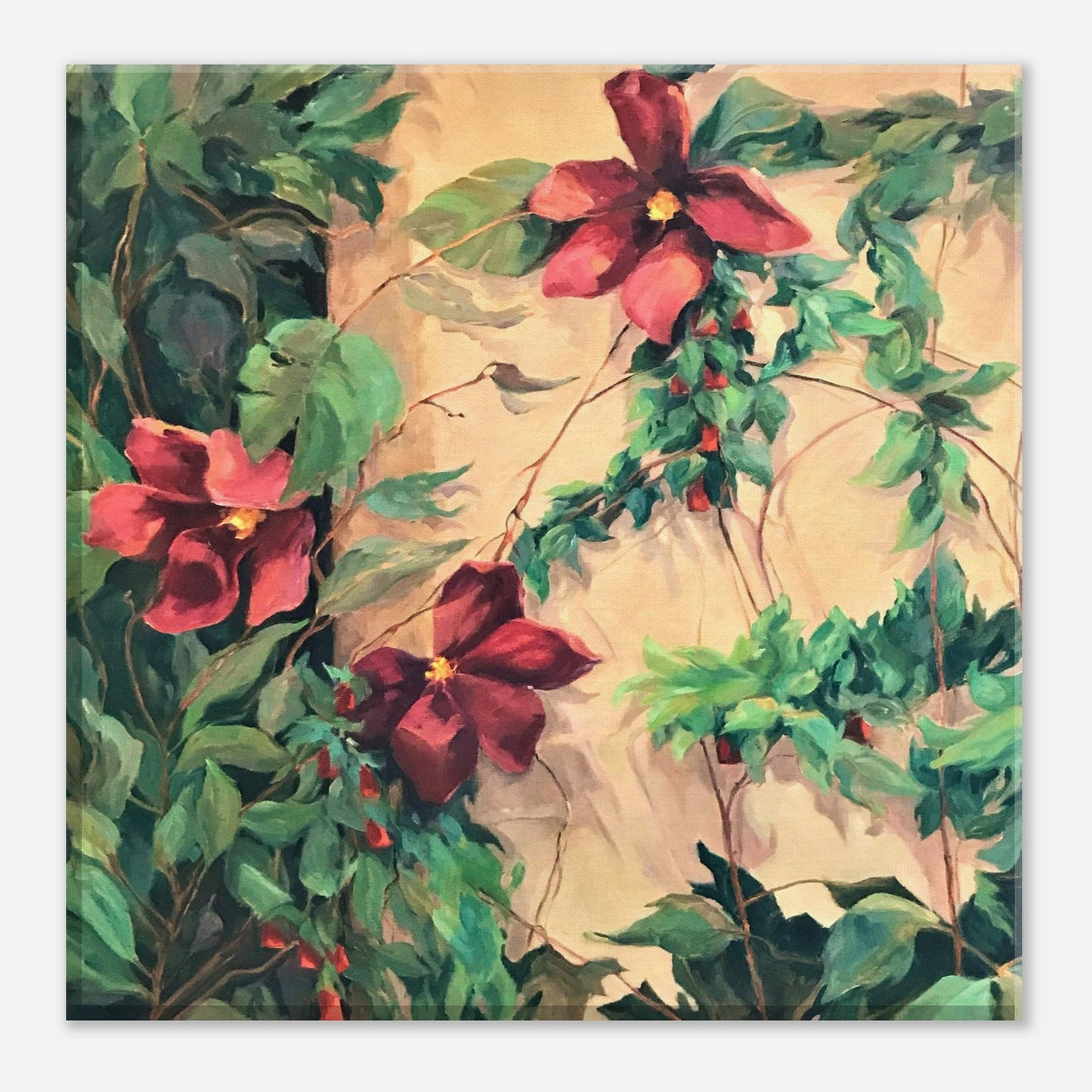 "Climatis" 8x8 inch Print on Canvas by Barbara Cleary Designs
