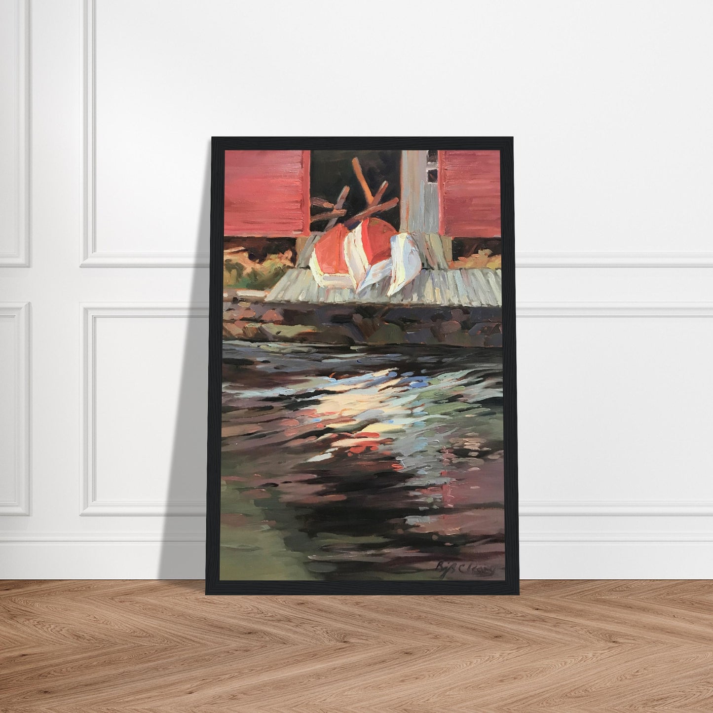 'Boathouse' I 12x18 inch Wooden Framed Coastal Art Print I Original Artwork by American Artist Barbara Cleary