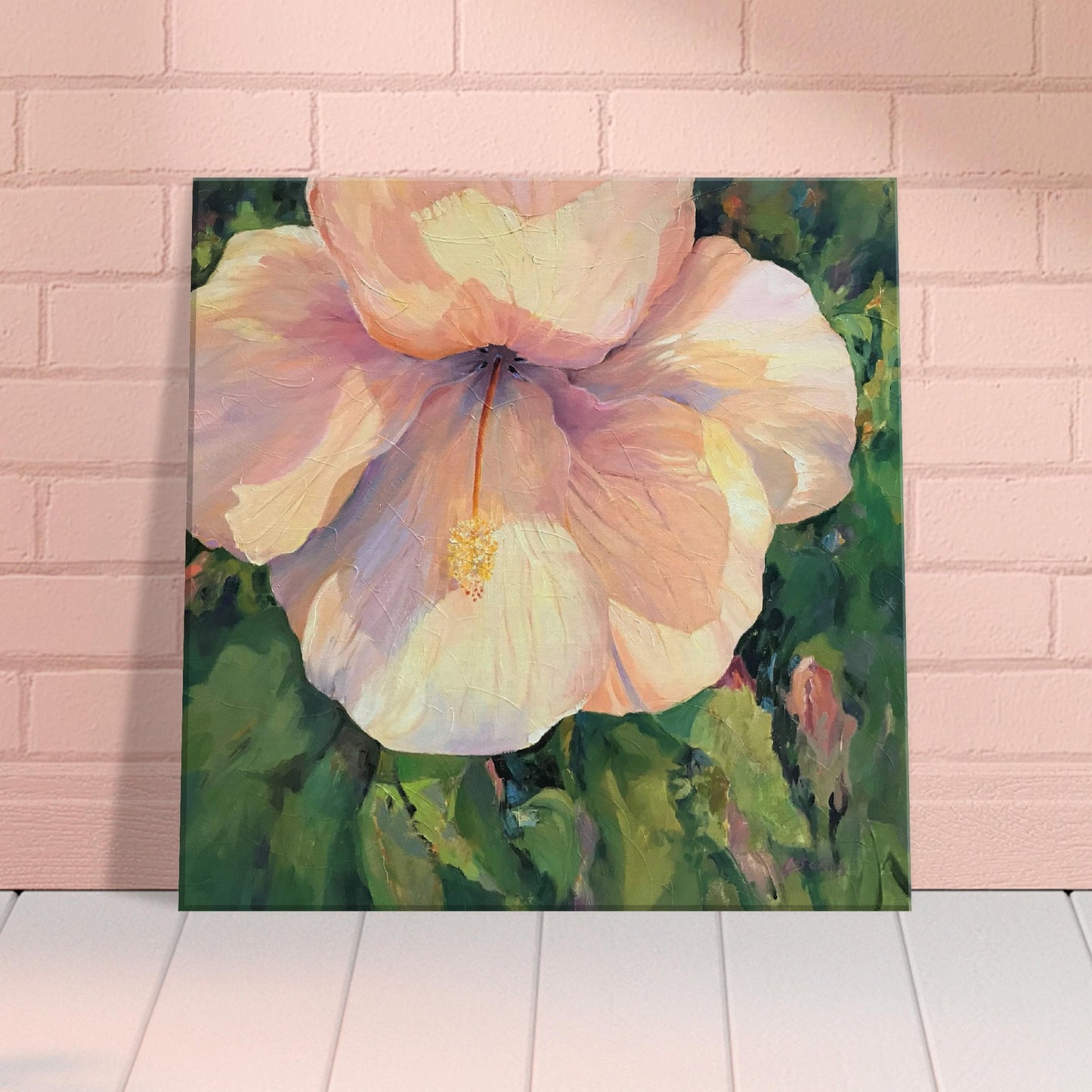 'Pink Hibiscus' Floral I 16x16 inch Art Print on Canvas I Original Artwork by American Artist Barbara Cleary | Barbara Cleary Designs