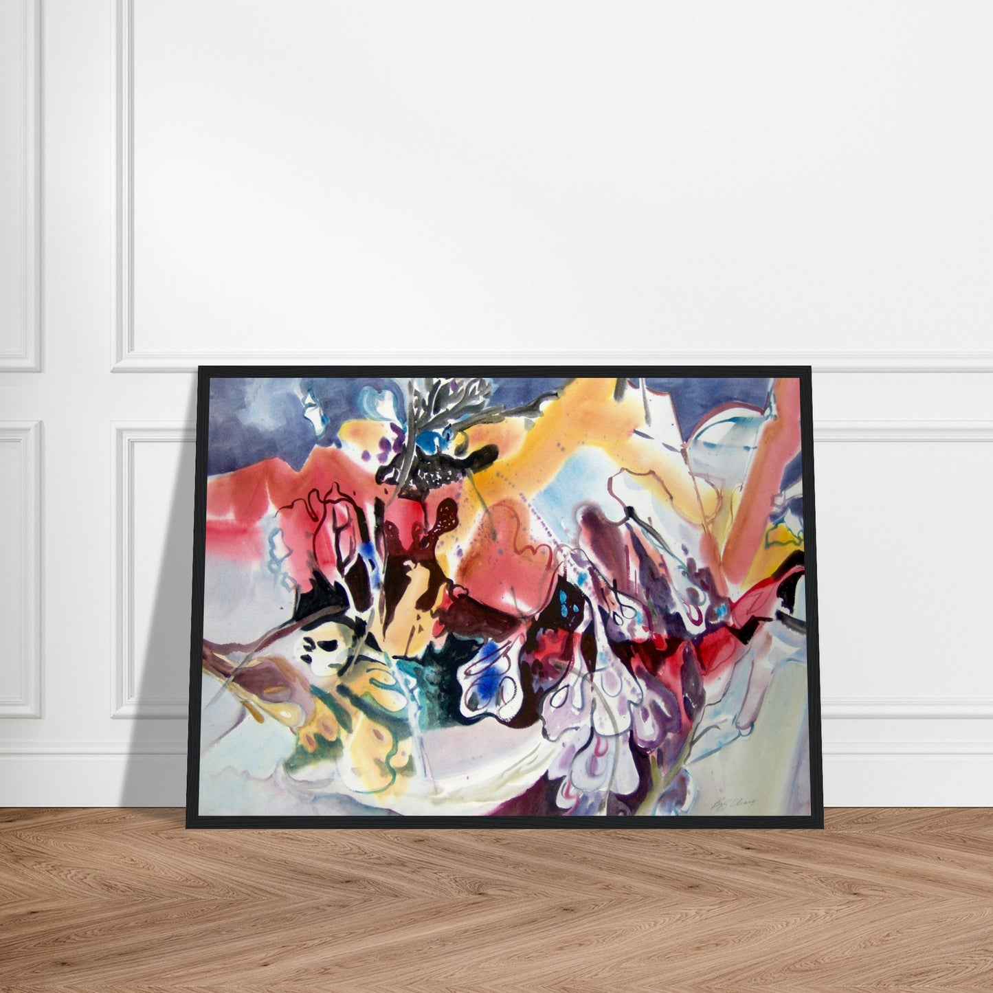 'Floral Fantasy' Abstract I 20x28 inch Wooden Framed Art Print I Original Artwork by American Artist Barbara Cleary