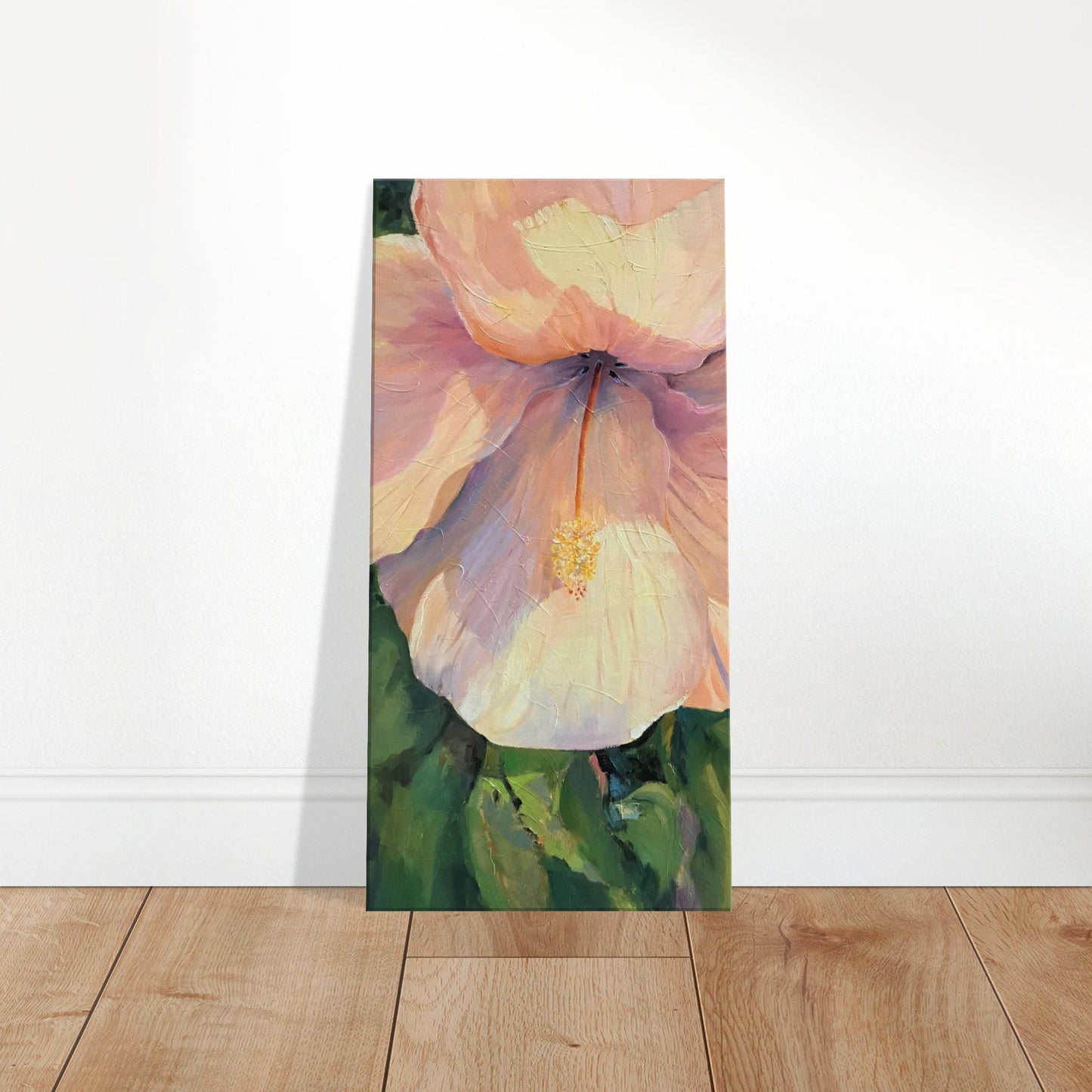 'Pink Hibiscus' Floral I 16x32 inch Art Print on Canvas I Original Artwork by American Artist Barbara Cleary | Barbara Cleary Designs
