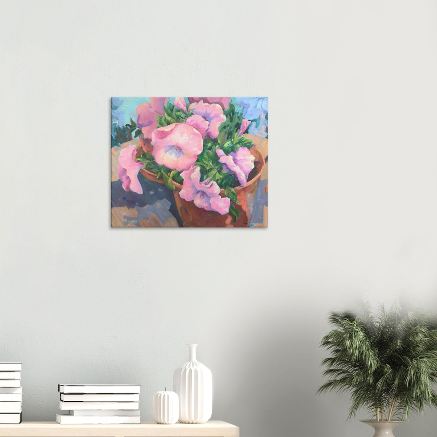 'Pink Petals in Bloom Floral I 20x24 inch Art Print on Canvas I Original Artwork by American Artist Barbara Cleary