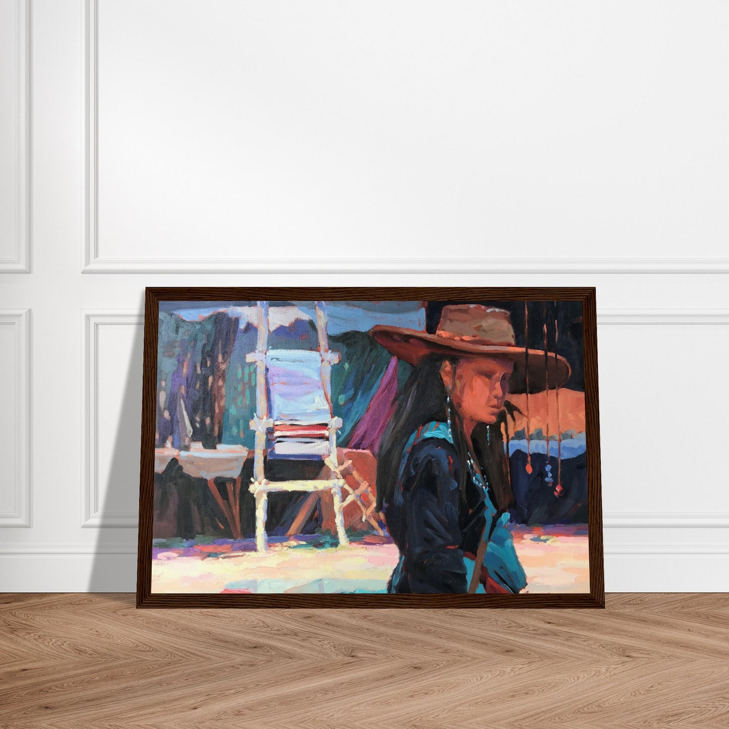 'Hacienda Rendezvous' I 12x18 inch Wooden Framed Southwestern Art Print I Original Artwork by American Artist Barbara Cleary