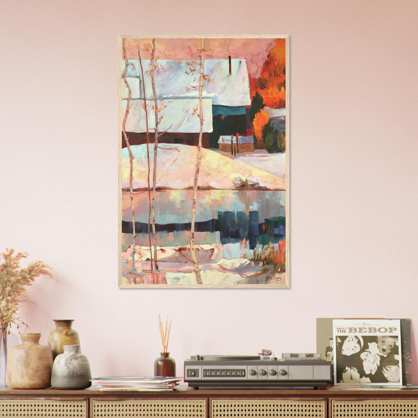 ‘Early Snow’ Winter Landscape | 24x36 Wooden Framed Art Print | Original Artwork by American Artist Barbara Cleary