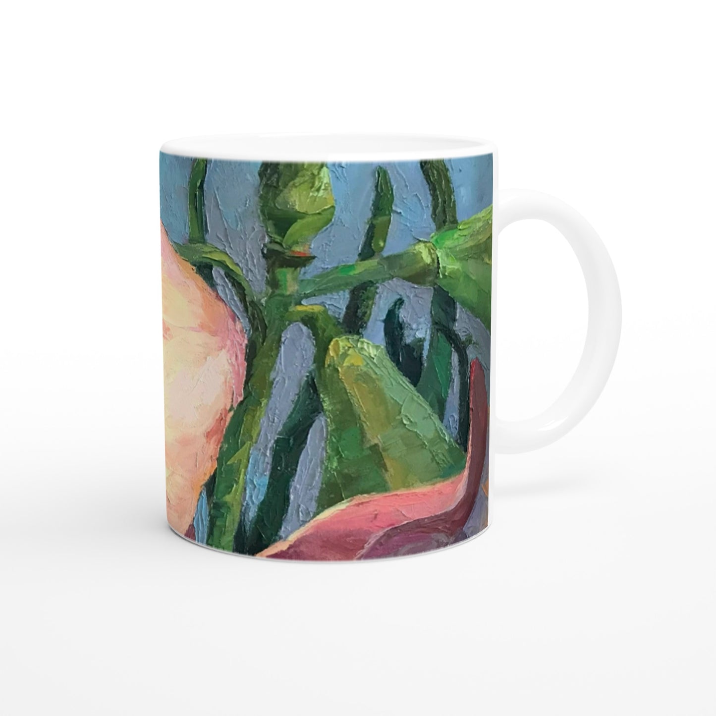 11oz White Ceramic Mug | Coffee Cup with 'Amaryllis 2' Floral Artwork by American Artist Barbara Cleary