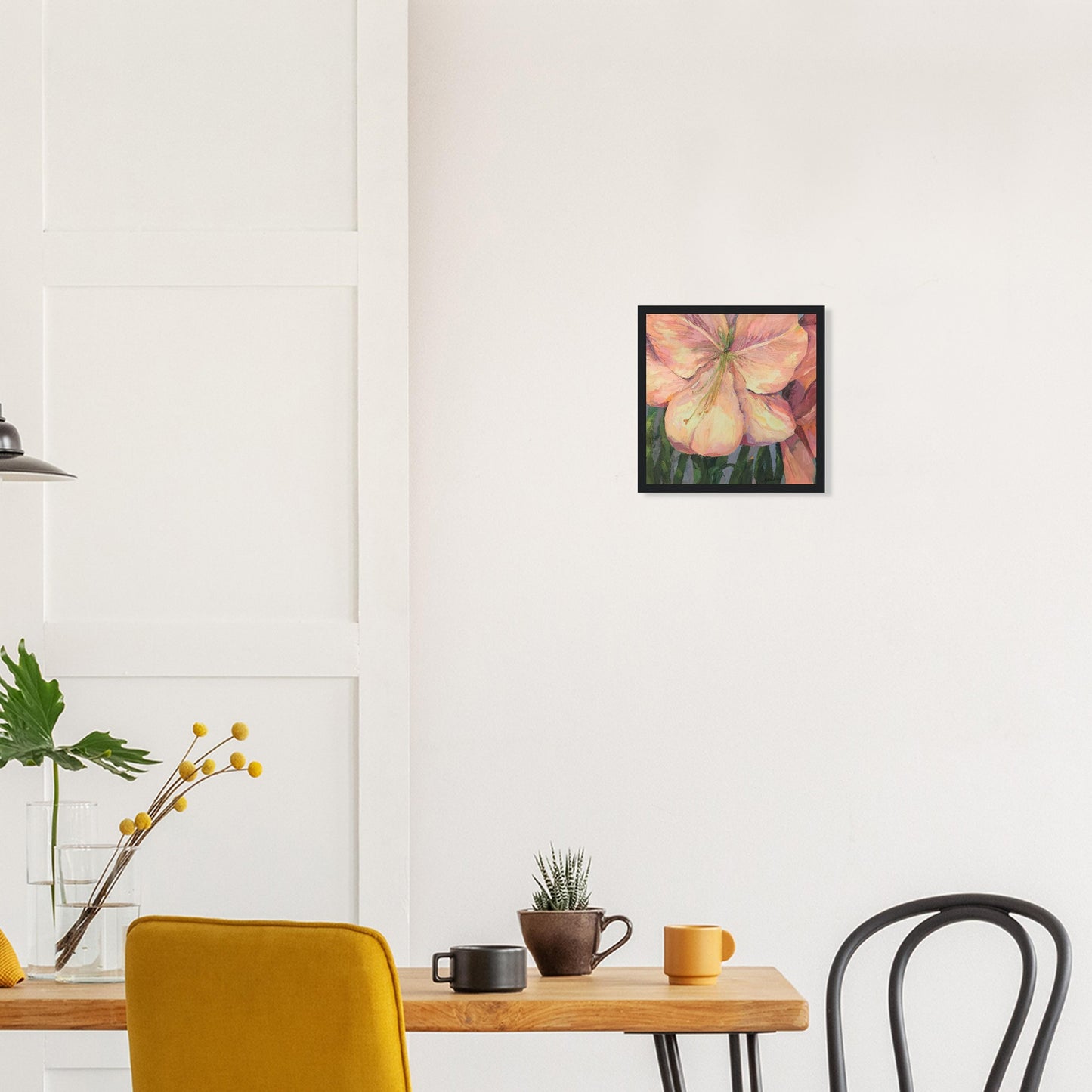 'Pink Amaryllis' Floral | 12x12 inch Wooden Framed Art Print | Original Artwork by American Artist Barbara Cleary
