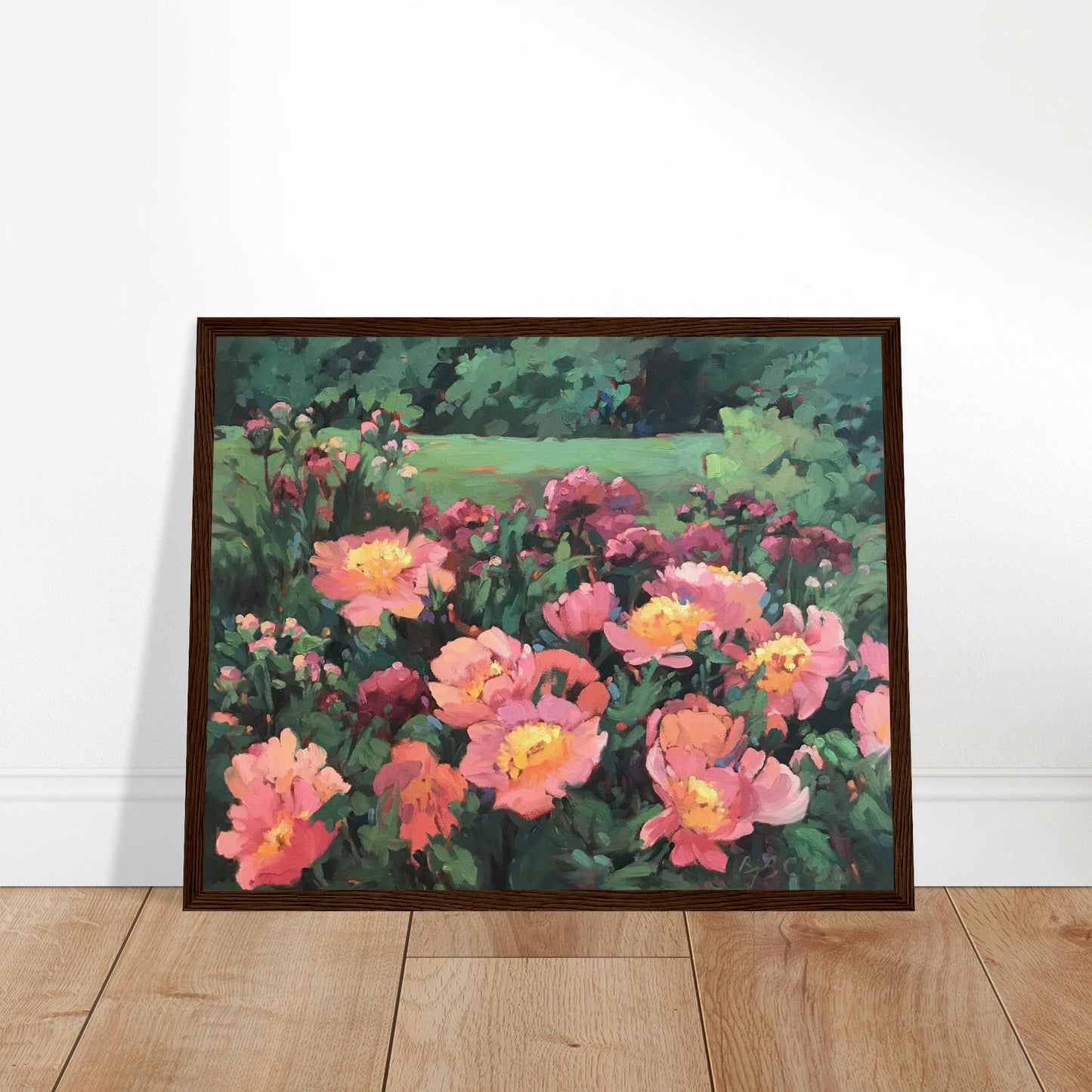 'Pink Princess' Floral | 16x20 inch Wooden Framed Art Print | Original Artwork by American Artist Barbara Cleary