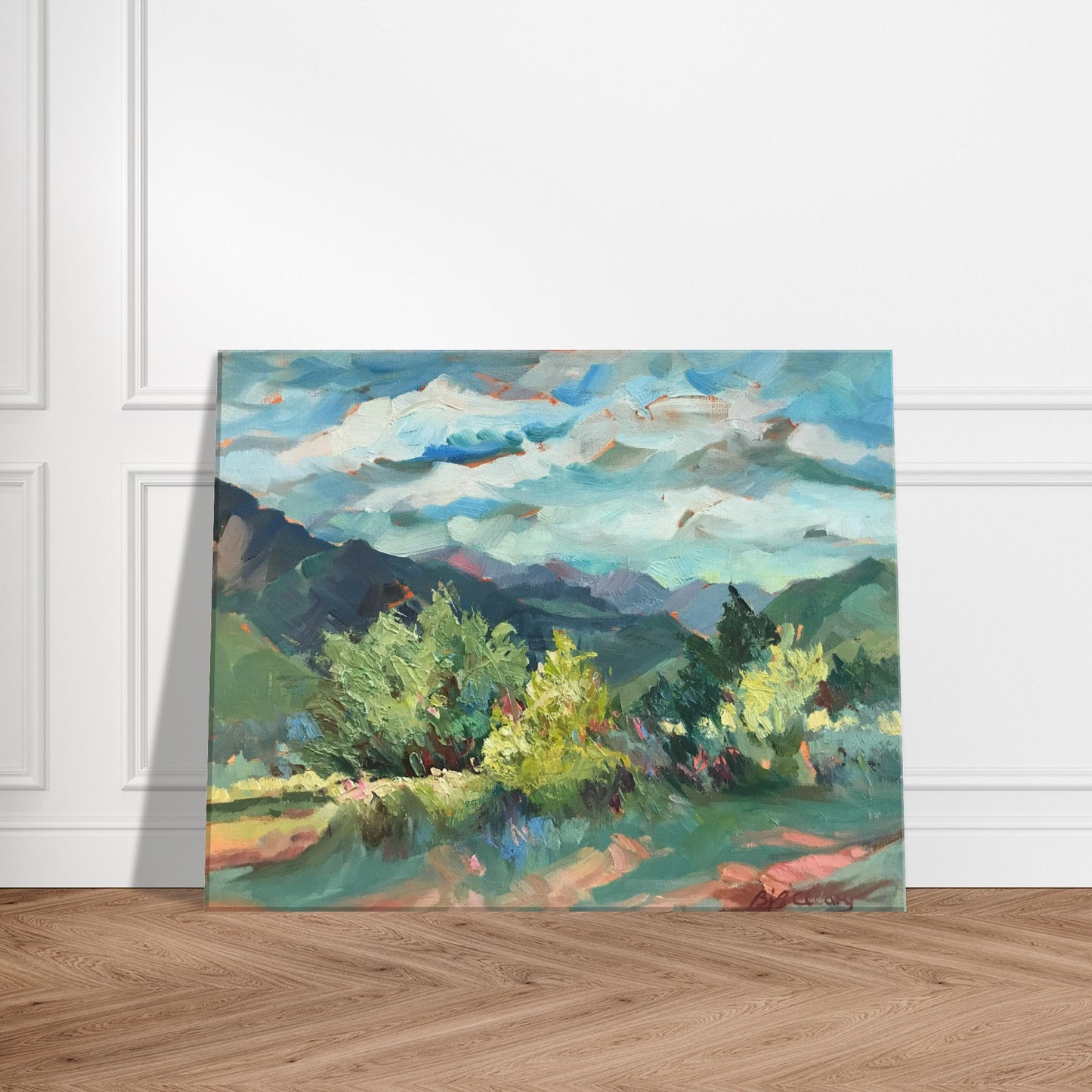 'Pueblo Lands Plein Air' Southwestern Landscape I 16x20 inch Art Print on Canvas I Original Artwork by American Artist Barbara Cleary